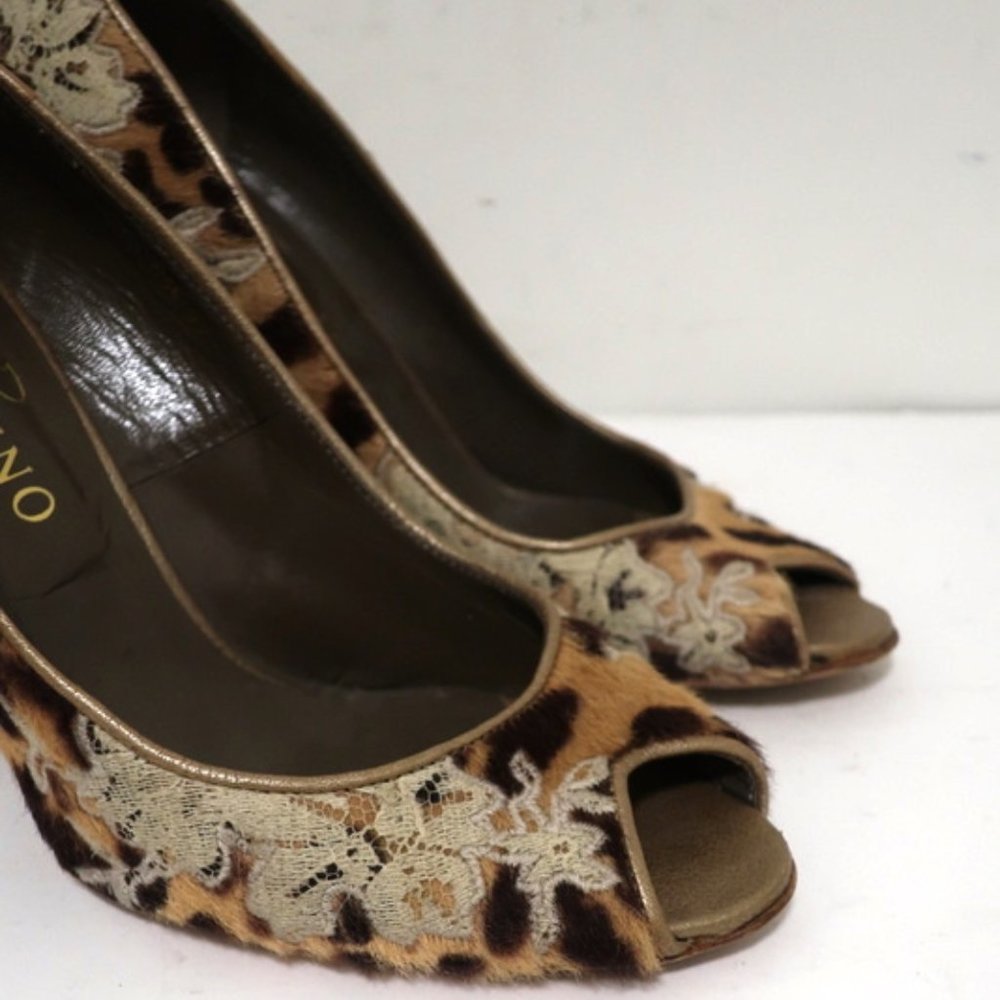 Valentino Wedge Pump Leopard Print Calf Hair Sz 37 - Picture 2 of 11